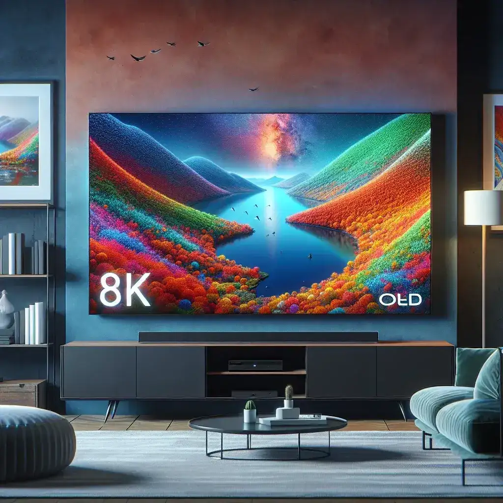 "Samsung OLED 8K 85-inch TV showcasing stunning visual quality, representing a leap in television technology and design."
