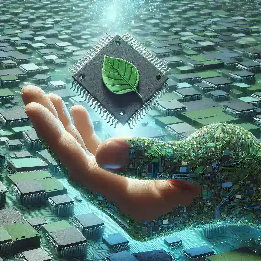 "Microchip biodegradable en primer plano, simbolizando la innovación en electrónica sostenible y la tecnología ecológica, en el contexto de un artículo sobre microchips biodegradables."
